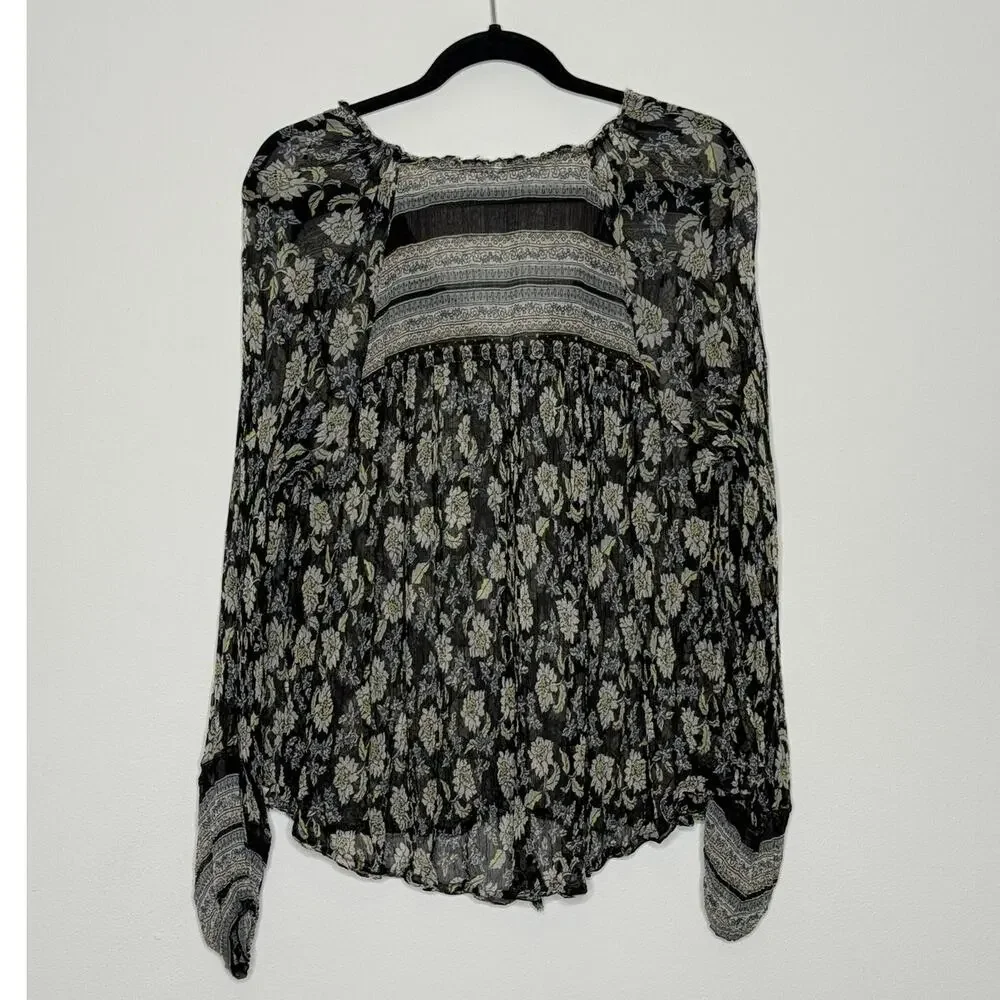 Free People Boho Floral Sheer Blouse Flowy Peasant Top Festival Cottagecore S